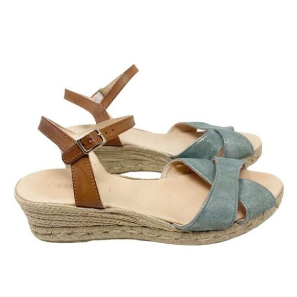 Cordani Mint Green/Tan Mettalic Suede Espadrille Sandals‎ Size 9.5 - Picture 1 of 10